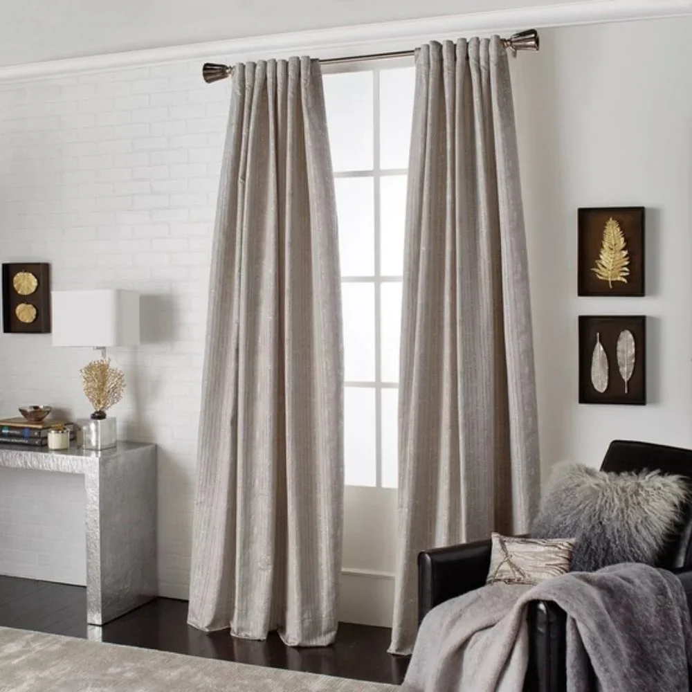 Michael Aram Silver Beige Velvet Curtain Panels